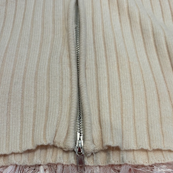Cream Ribbed Zip-Up Sweater - Picture 4 of 5